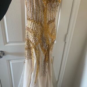 Elegant Gold and Silver Embellished Dress
